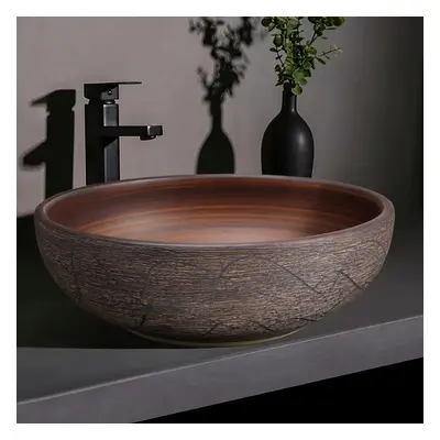 400mm Ceramic Round Bathroom Countertop Basin Retro Washbasin