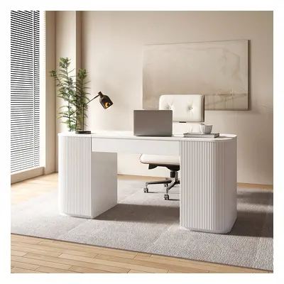 Standing Computer Desk with 2 Doors & Storage White Manufactured Wood Office Furniture (59.8" )