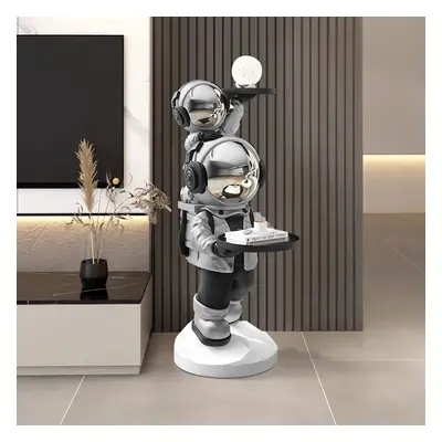 Silver Astronaut Side Table Floor Sculpture Modern End Table with Tray Top