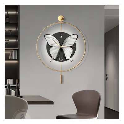 LED Golden Butterfly Pendulum Wall Clock Remote Control Adjustable Digital Clock