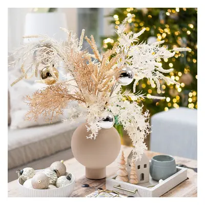 Christmas Rime White Artificial Flower in Vase with Decorative Balls Centerpiece Fake Flower Dec