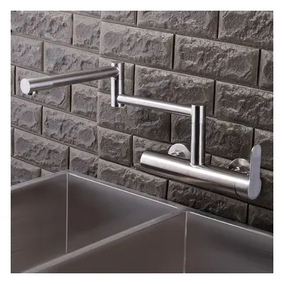 304 Stainless Steel Wall Mounted Foldable Single Handle Kitchen Faucet in Brushed Nickel