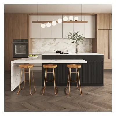 81''-106" Extendable Kitchen lsland Marble Pattern Top with Doors & Drawers Black Modern