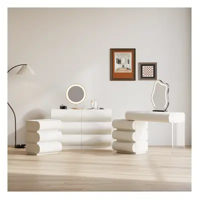 Bedroom Set White Makeup Vanity Set & Smart Nightstand with Wireless Charger and Drawers