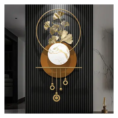 1180mm Modern Metal Wall Decor with Elegant Gold Ginkgo Leaf & Marble for Living Room