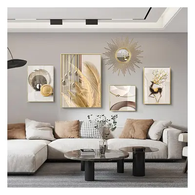 5-Piece Wall Art Set with Golden Accents Modern Abstract Designs for Luxurious Home Decor