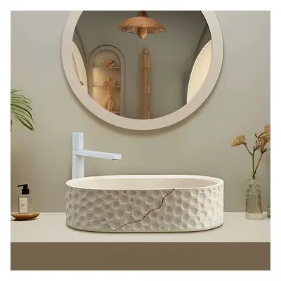 605mm Stone Resin Oval Countertop Basin Japandi Washbasin