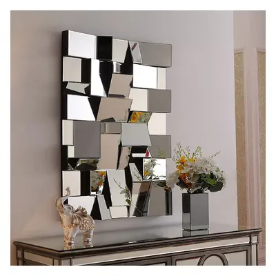 1000mm Modern Silver Rectangle Glam Irregular Earthquake Wall Mirror Decor Art with Geometric Fr