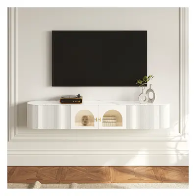 Modern White Floating Media Console Wall-Mounted TV Stand with Storage Sintered Stone Top for 18