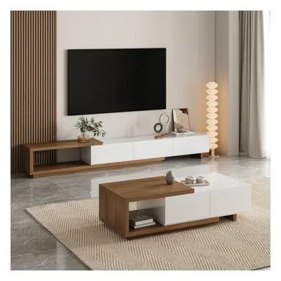 Living Room Set 100.4" Extendable TV Stand & 68.9" Retracted Coffee Table Set