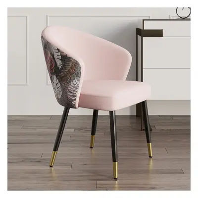 Set of 4 Modern Velvet Dining Chairs Upholstered Pink Dining Room Chairs with Arm