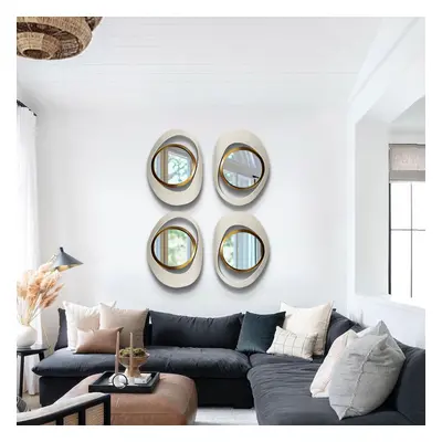 Modern 4-Piece 600mm Large White & Gold Abstract Geometry Wall Mirror Decor Living Room