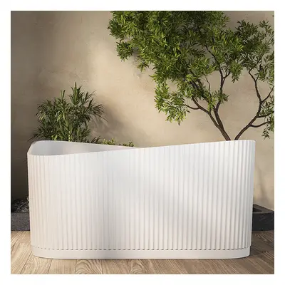 47" White Fluted Bathtub Freestanding Soaking Stone Resin Tub