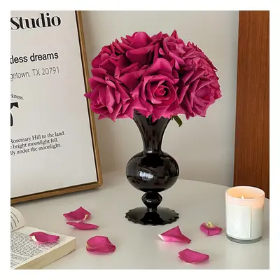 Modern Rose Artificial Flowers Elegant Artificial Rose Bouquet in Black Vase