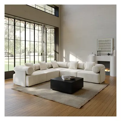 2800mm 5-Piece Modular White Performance Velvet L-Shape Sectional Sofa