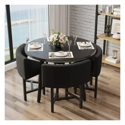 40" Round Black Small Nesting Dining Table Set for 4 Black Upholstered Chairs