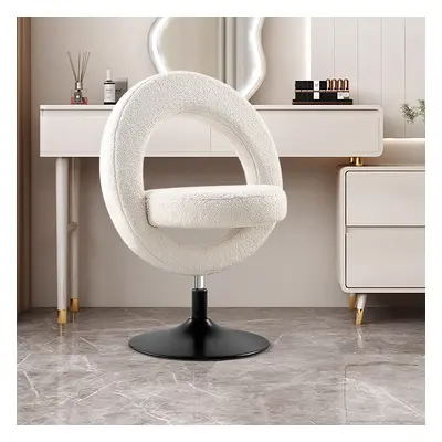 Modern White Boucle Adjustable Vanity Stool with Back Swivel Accent Chair