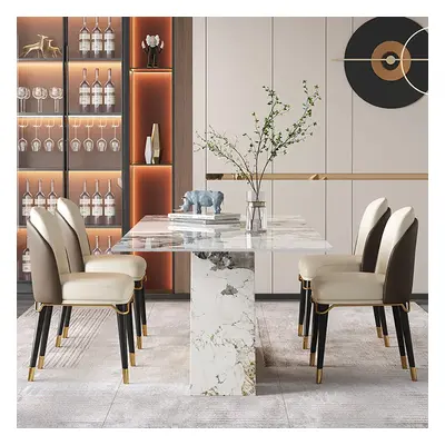 Luxotic 70.9" Rectangle Modern Faux Marble Top Dining Table with 6 Chairs