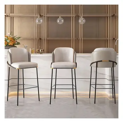 Linenic 6-Piece Gray PU Leather Modern Breakfast Bar Stool with Back & Footrest