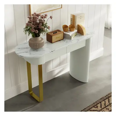 2-Drawer Marble Console Table Entryway Furniture in White (1200mm Wide)