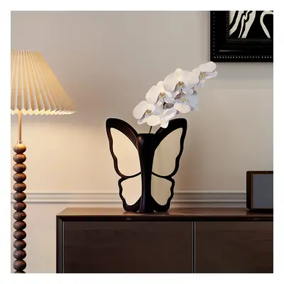 Butterfly Flower Pots with Artificial Flower Set Realistic White Orchids in Vase for Modern Home