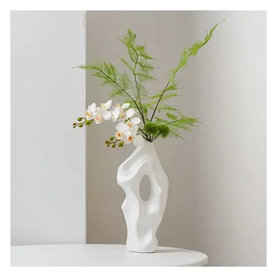 Artificial Flower Arrangement with Modern White Sculptural Vase for Living Room