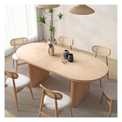 Japandi 1600mm-2000mm Oval Extendable Whitewash Dining Table Butterfly Leaf 4-6 Seater