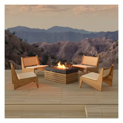 Smokeless Propane Outdoor Fire Pit Table Set with 4 Chairs Rectangular Patio Furniture Firepit i