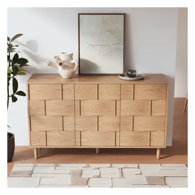 1520mm Sideboard Buffet Table Sculptured Panels with 3 Doors & 2 Shelves Modern Natural