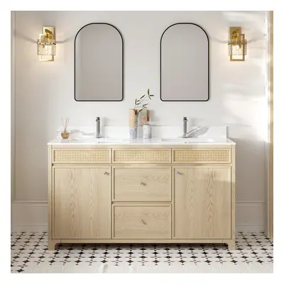 1550mm Freestanding Bathroom Vanity Sintered Stone Top with 2 Drawers & 2 Cabinets Natural