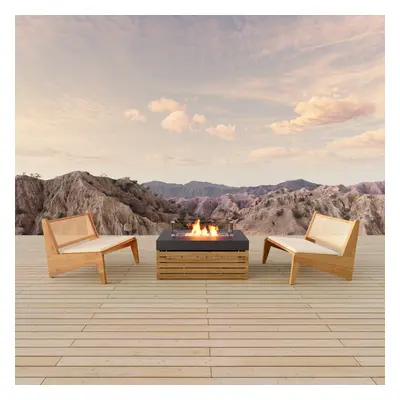 Smokeless Propane Outdoor Fire Pit Table Set with 2 Chairs Rectangular Patio Furniture Firepit i