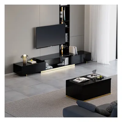 Mordelle Glossy Black Extendable TV Stand & Coffee Table Set