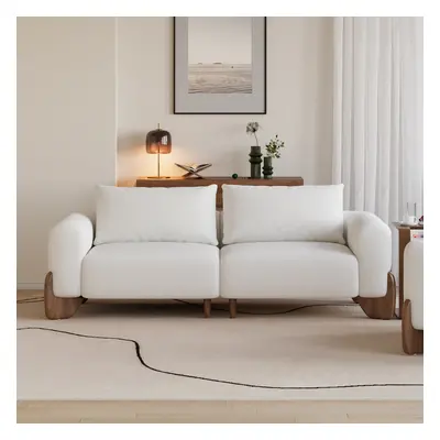 1980mm Curva Boucle Upholstered 2 Seater Sofa with Wood Legs Loveseat with Pillows