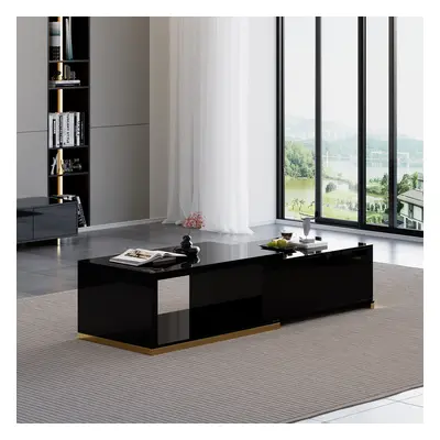 Mordelle 1000mm Rectangle Wood Extendable Black Coffee Table