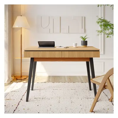 1100mm Natural Modern Desk with 2 Drawers & Tapered Legs