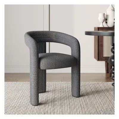 Grey Boucle Dining Room Chair Set of 2 Modern Channel Back C-Shaped Dining Chair