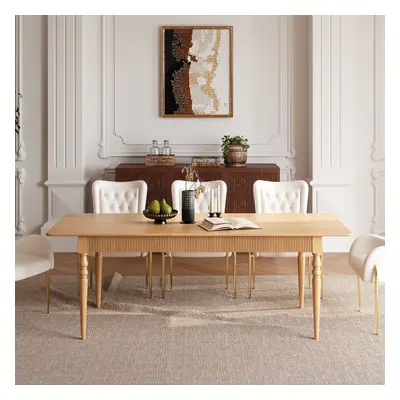 Rectangle Dining Table Extenable Wood 6-8 Seater Mid Century Modern Natural