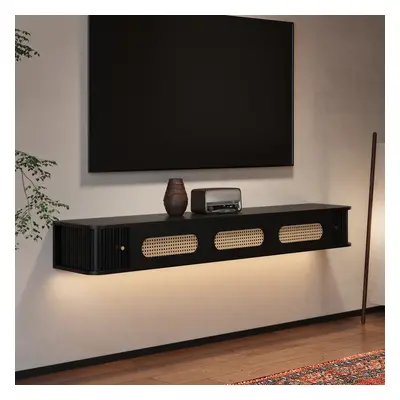 Ratten 1600mm LED Floating TV Stand Mid-Century Modern Black Media Console