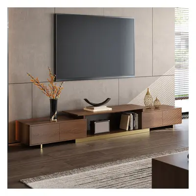 Mordelle Modern Rectangle Glossy Walnut Extendable TV Stand Storage for 65 to 85 inch TV