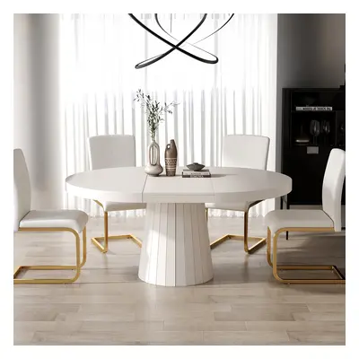 Japandi 1000mm-1400mm Extendable Dining Table for 6 White Oval&Round Pedestal