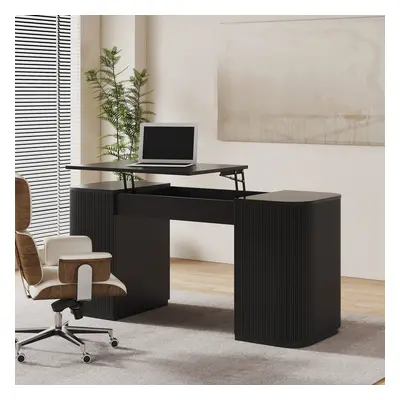 Standing Computer Desk with 2 Doors & Storage Black Manufactured Wood Office Furniture (1500mm )