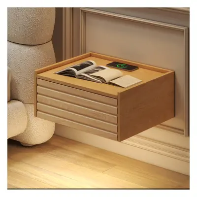 Wooden Floating Nightstand Modern Bedside Table with Charging Station