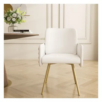 Modern White & Brown PU Leather Swivel Dining Chair