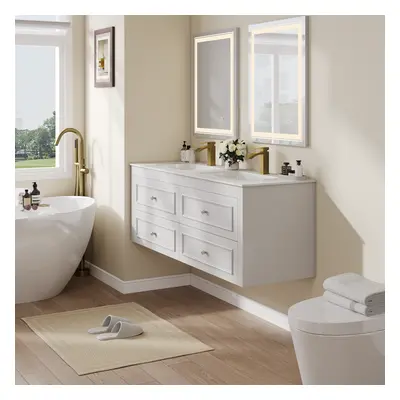 1500m Floating Bathroom Vanity Set Ceramic Top with Undermounted Double basin & 4 Drawers in Wh