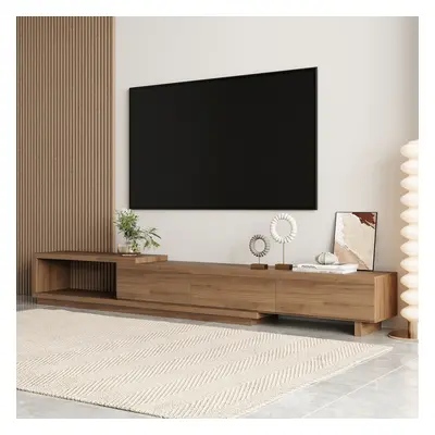 Quoint 100.4" Modern Walnut TV Stand Retracted & Extendable 3-Drawer Media Console