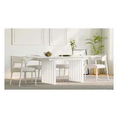 Japandi Extendable Whitewash Dining Table for 4-8 Person Double Pedestal