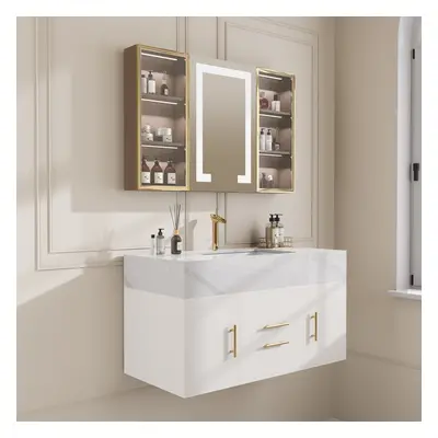 1000mm Floating Ceramic Sink & Stone Top in White & Bathroom Cabinet Vanity