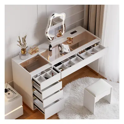 Modern Makeup Vanity Set with Lighted Vanity Mirror & Charging Station & Jewelry Storage Dressin