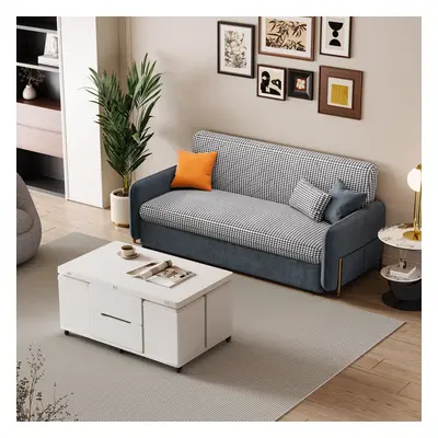 Modern White Lift Top Coffee Table & 2000mm King Size Upholstered Convertible Sofa Bed