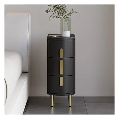 Modern Black Narrow 3 Drawer Nightstand Sintered Stone Top Bedside Table